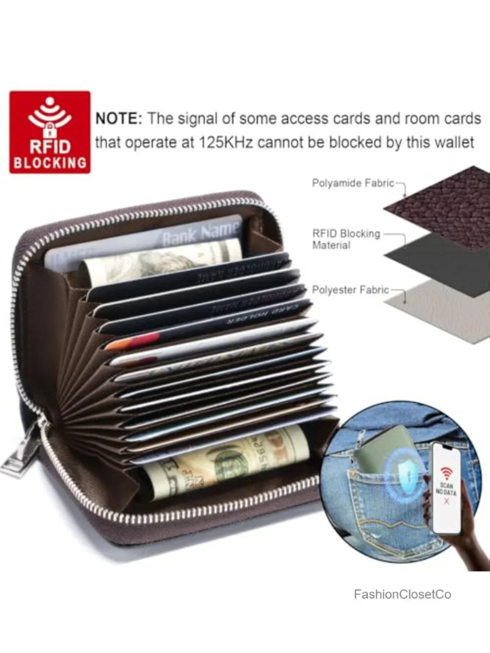 Small Accordion Card Case Wallet with Keychain - Faux Leather
